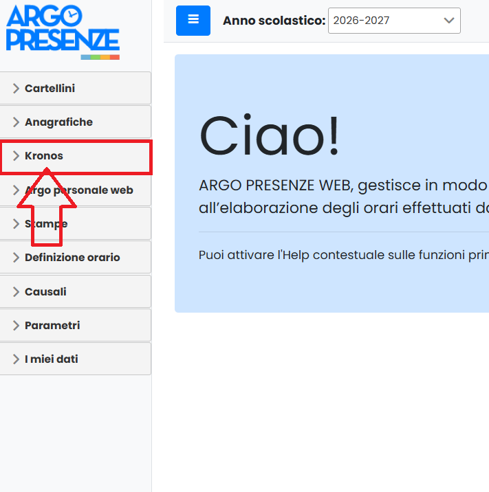 Accesso al menu Kronos