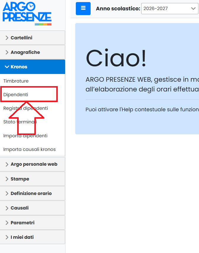 Menu Dipendenti in Kronos